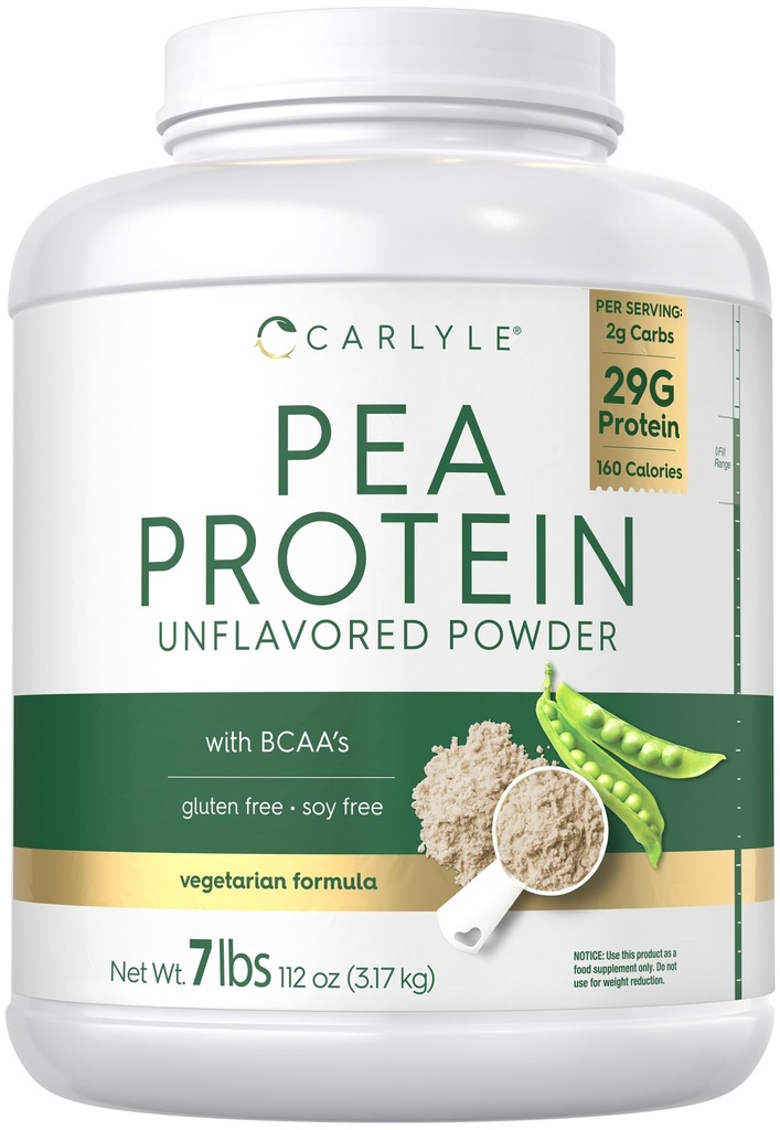 Carlyle Pea Protein Toz 7lb | Unflavored | 29G Protein | Erkekler ve Kadınlar için | Vejetaryen, Non-GMO, Gluten ve Soy-Free