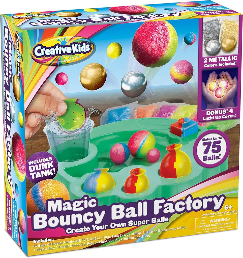 Magic Bouncy Ball Factory Set - 75 Stunning DIY Bouncy Balls, Light-Up Magic Balls! Çocuklar için Bilim Kitleri, Bilim Projeleri ve Bilim Partileri için Mükemmel!