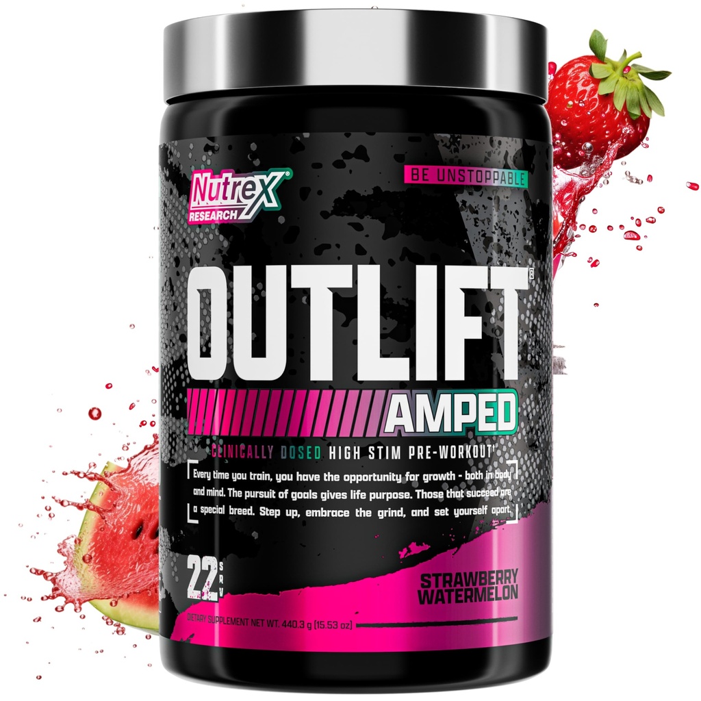 OUTLIFT Ampi Max Dosed Supreme STIM Pre Workout Toz 6G Citrulline, 3.2G Alanine, Alpha GPC, CognatiQ, Extreme Energy, Massive Pumps, Electrolytes (Strawberry Watermelon, 22 Hizmet)