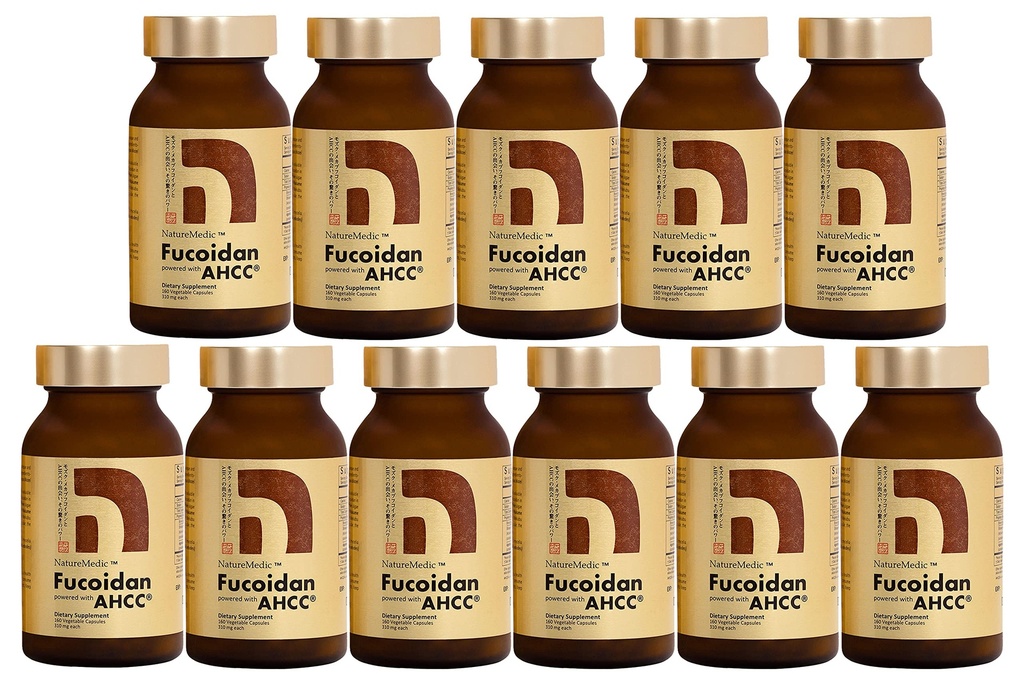 Fucoidan Powered with AHCC® Brown Seaweed Immunity Supplement with Higheight Organic Mekabu Mozuku Agaricus 10 Şişe + Free 1 Şişe - 1760 Sebze Kapsülleri Japonya'da Yaptı