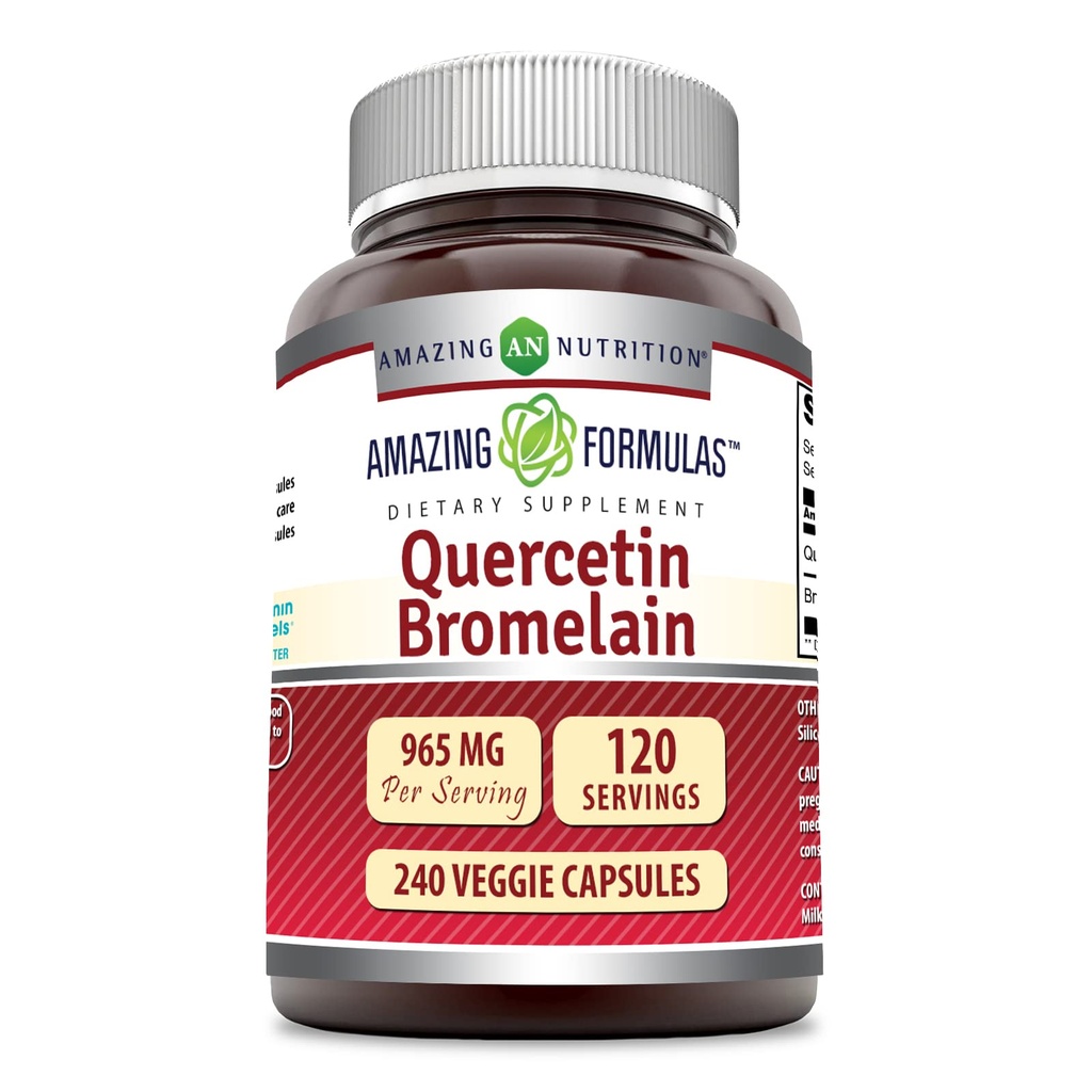 Amazing Beslenme Quercetin 800 Mg ile Bromelain 165 Mg Veggie Capsules Supplement | Non-GMO | Gluten Free | Made in USA | Uygun for Vegetarians (240)