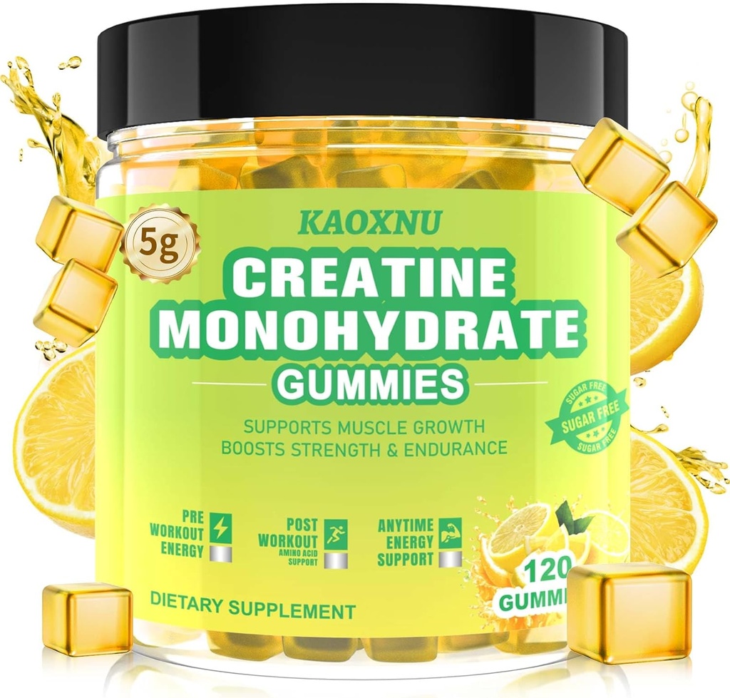 Creatine Monohydrate Gummies 5600mg for Men & Women, 120 CT Chewable Creatine Gummies for Muscle Support, Energy Boost, 5.6g of Creatine Monohydrate per Serving - Sugar Free, Vegan (Lemon Flavor)