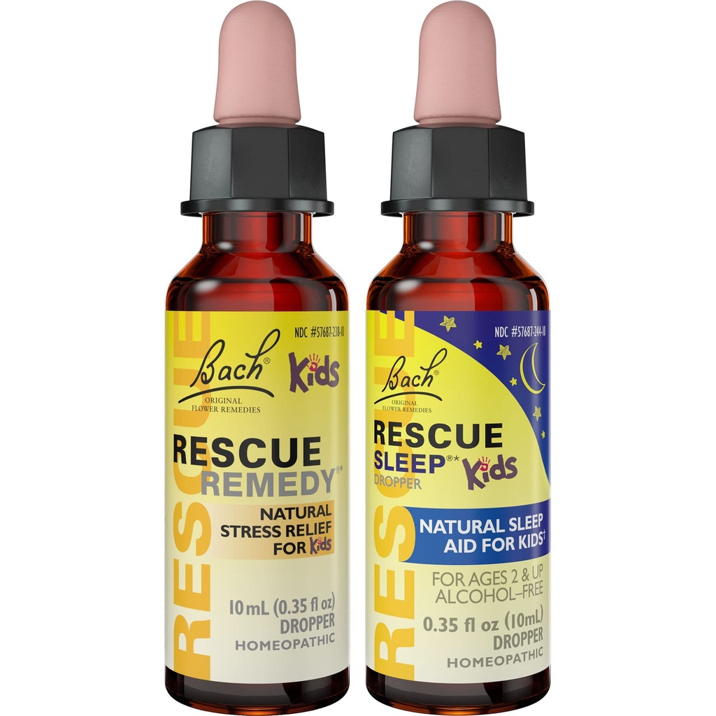 Çocuk Günü & Night Sche, Bach RESCUE Remedy Kids Dropper [ve] RESCUE Sleep Kids Dropper- 2Pk, Stres Yardımı ve Doğal Çiçek Essences, Homeopathic, Non-Alcohol Formula, 10mL Ea