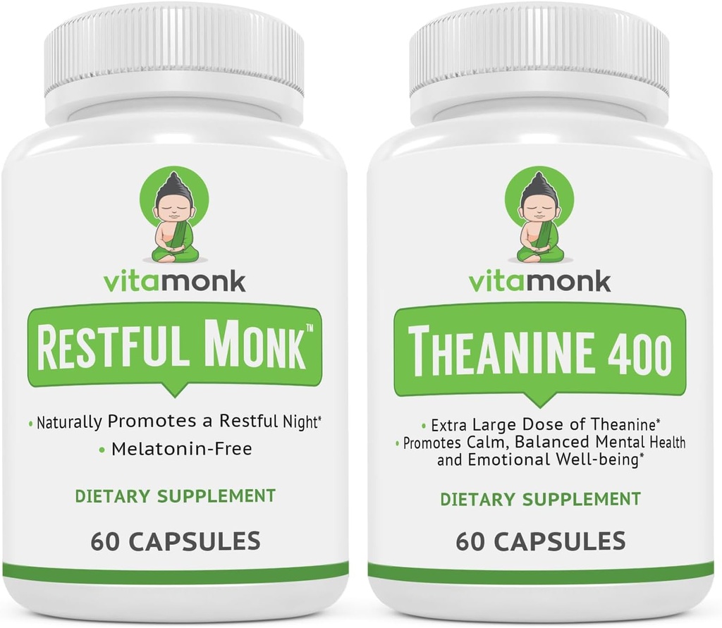 VitaMonk Uyku ve L-Theanine: Melatonin Free Sleep Aid & Relaxation Sche