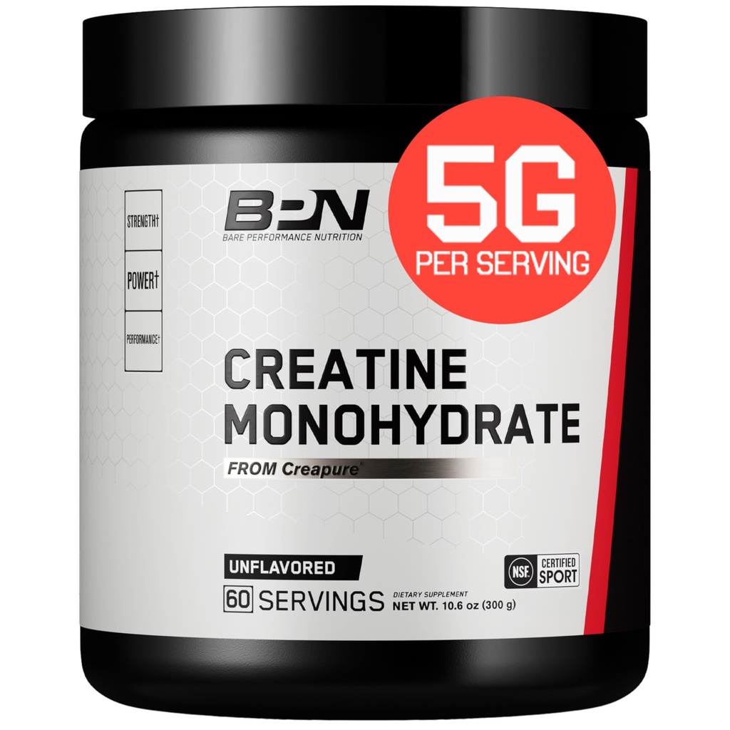 BARE PERFORMANCE NUTRITION, BPN Puretine Monohidrat Toz, Servis başına 5g, Destekler Kas Büyüme, Unflavored Tinatine Toz, 60 Hizmetler