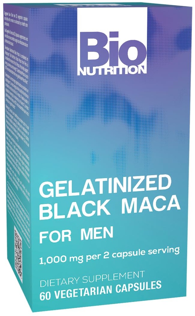Bio Nutrition Gelatinized Black Maca 60 Vegetarian Capsules | Servis başına 1.500 mg | Enerji Boost |dis | Magnezyum | Phosphorus