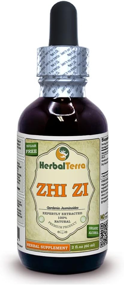 Zhi Zi, Gardenia (Gardenia Jasminoides) Tincture, Organic Dried Fruit Liquid Extract (Brand Name: HerbalTerra, Proudly Made in USA) 2 fl.oz (60 ml)