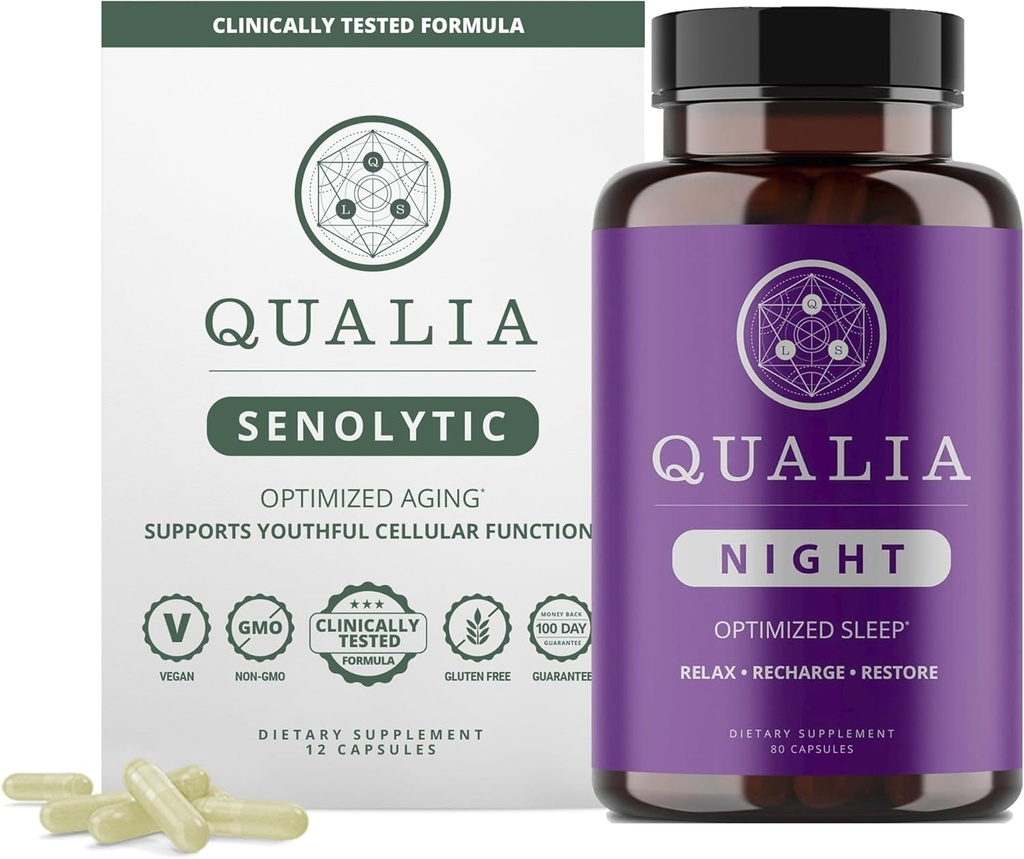 Qualia Life Sciences Sche Qualia Night & Qualia Senolytic, Science-Backed Supplements for Deep Renoing Sleep and Optimal Hücre Onarımı