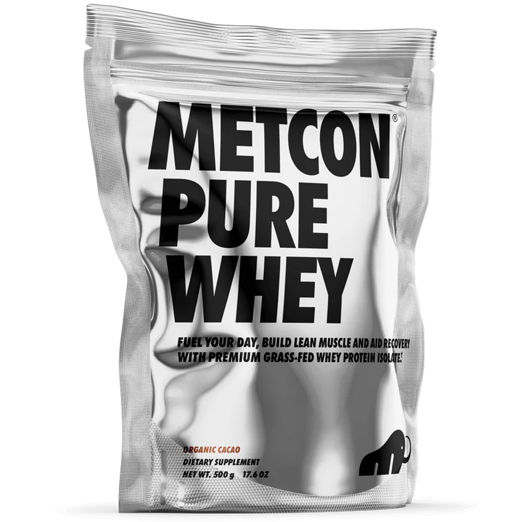 MetCon Whey proteini - Premium Grass-Fed Whey proteini, 5 All-Doğal Malzemeler, No Fillers, Organik Cacao Flavor (500g)