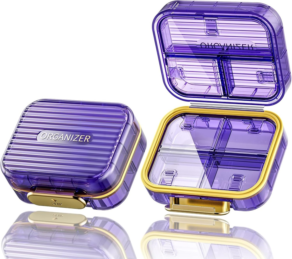 Acedada Small Pill Box, Travel Pill Organizer, Compact 7Compartment Moistureproof Pill Case for Purse, Chic Daily Pill Konteyner, Portatif Tıp ve Vitamin Sahibi Fish Oil & Supplements, Morf