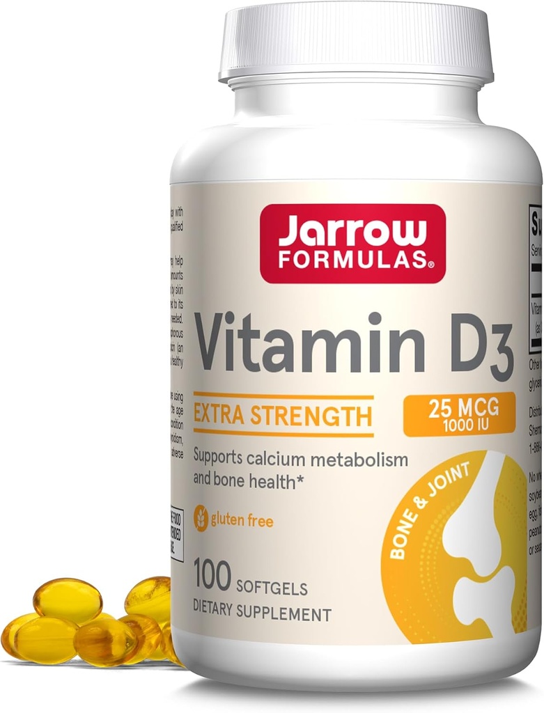 Jarrow Formulas D3 25 mcg, Diyetsel Tamam, Bone ve Ortak, Immune Health anduba Metabolism için Destek, 100 Softgels, 100 Day Supply