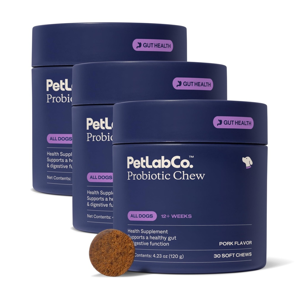 PetLab Co. Probiyotiks for Dogs, Support Gut Health, Occasional Diarrhea, Digestive Health & Season Allergies - Pork Flavor - 30 Yumuşak Chews - Ambalaj Vary (Value 3Pack)