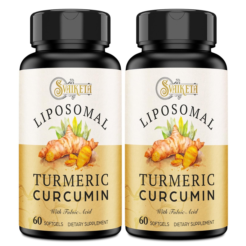 Liposomal Turmeric Curcumin Supplement - 2000 mg,% 95 Curcuminoid Türlü Piperine - 60 Softgels (2 Şişe)