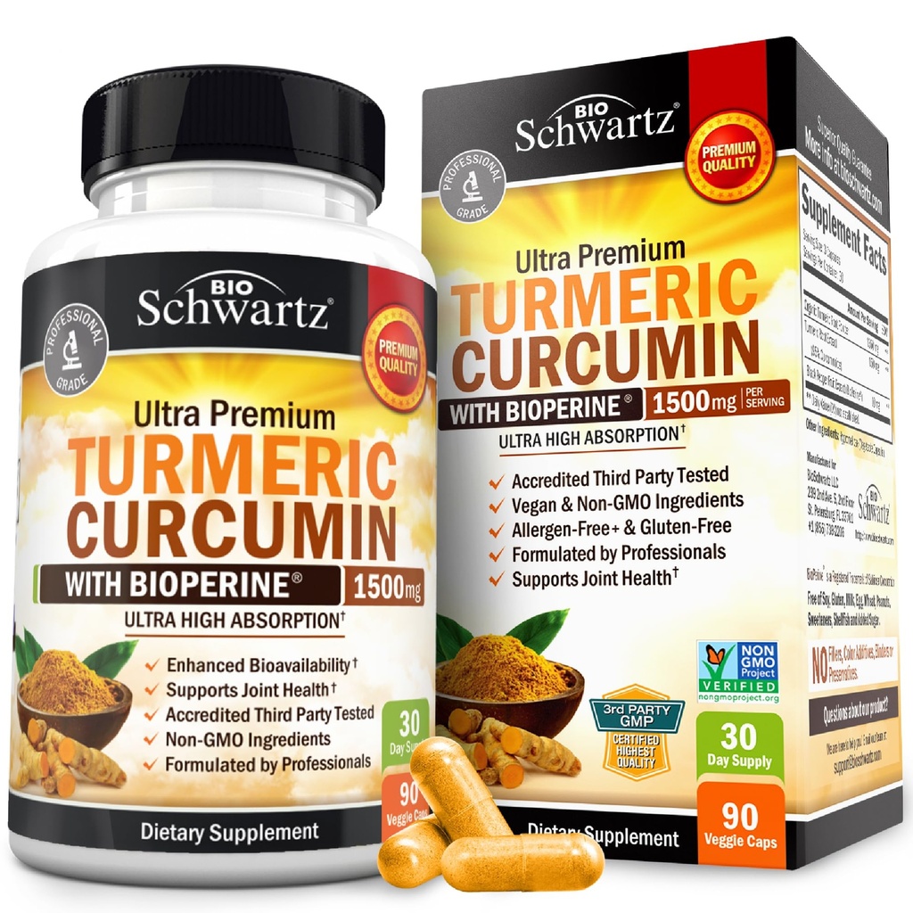 Turmeric Curcumin with Black Pepper Extract 1500 mg - High Abxia Ultra Potent Turmeric Supplement with 95 Curcuminoids and BioPerine - Non GMO Tumeric Capsules for Ortak Destek - 90 Capsules