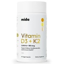 Mida Health® D3 K2 Vitamin 5000 I ile MK-7 | Kemik, Kalp ve Immune Desteği | Yetişkin Vegan Capsules | 60 Hizmet