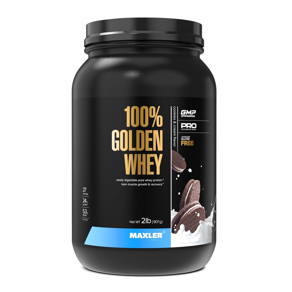 Maxler% 100 Golden Whey proteini - Servis başına protein 24g - Pre Post Workout için Premium Whey Protein Tozu - Hızlı Nisorbing Whey Mekanik, Isolate & Hydrolysate Mix - Cookies & Cream 2 lb