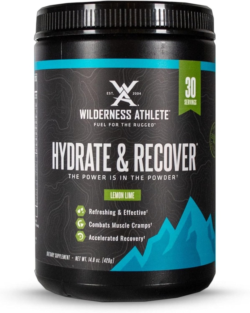 Wilderness Athlete - Hydrate & Recover | Liquid Hydration Powder Electrolyte Drink Mix - Recover Faster with Bcaas - Hydrate Powder with 1000mg of Vitamin C - 30 Serving Tub (Lemon Lime)