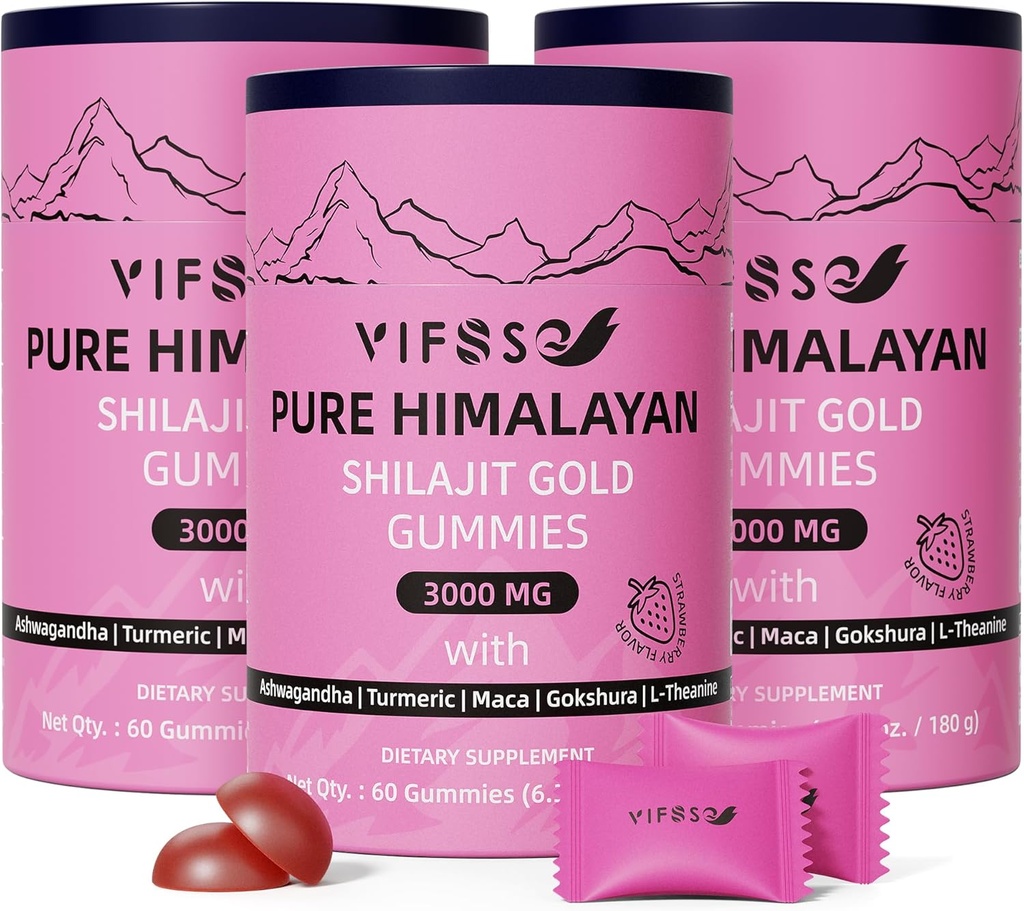 Shilajit Gummies, 3000 Mg Shilajit Pure Himalaya Organik Ashwagandha, Turmeric Sugar-Free Gummies for Men and Women, Shilajit Supplement, Non-GMO Nature Shilajit for Energy, 180 Gummies