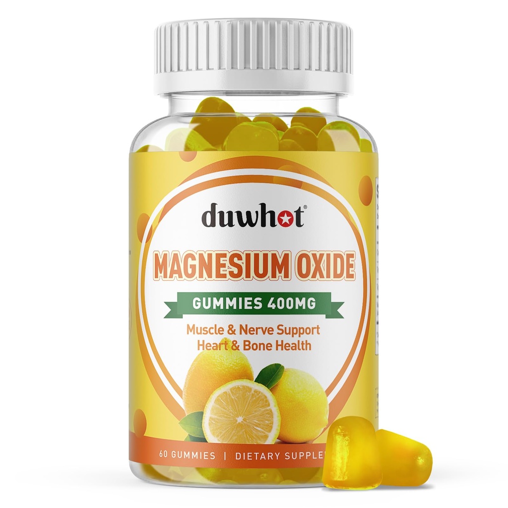 Magnezyum Oksit Gummies 400 mg, Oksit Yetişkinler ve Çocuklar için Tamamlanabilir Tamam, Nerve, Kas, Bone & Heart Support, Non GMO, Pectin, Vegan, 60