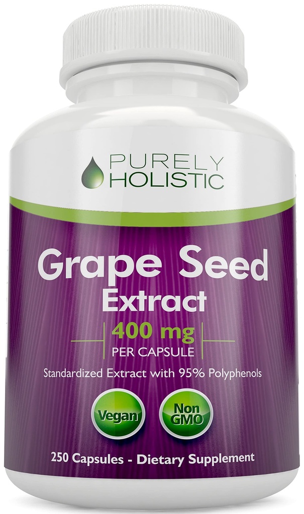 Safly Holistic Grape Tohumu 20.000 mg - 250 Vegan Capsules - 8+ Ay Supply - Capsule başına% 95 Polyols - 400 mg per Capsule - maksimum Güçlü Grapeseed - Non-GMO & Pestisi Ücretsiz