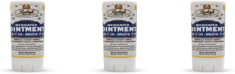 Rawleigh Medicated Ointment Stick 0,5 oz (14.2g) – Classic Aromatic Chest Rub in Portatif Stick Format – Non-Grko – 3 Paket