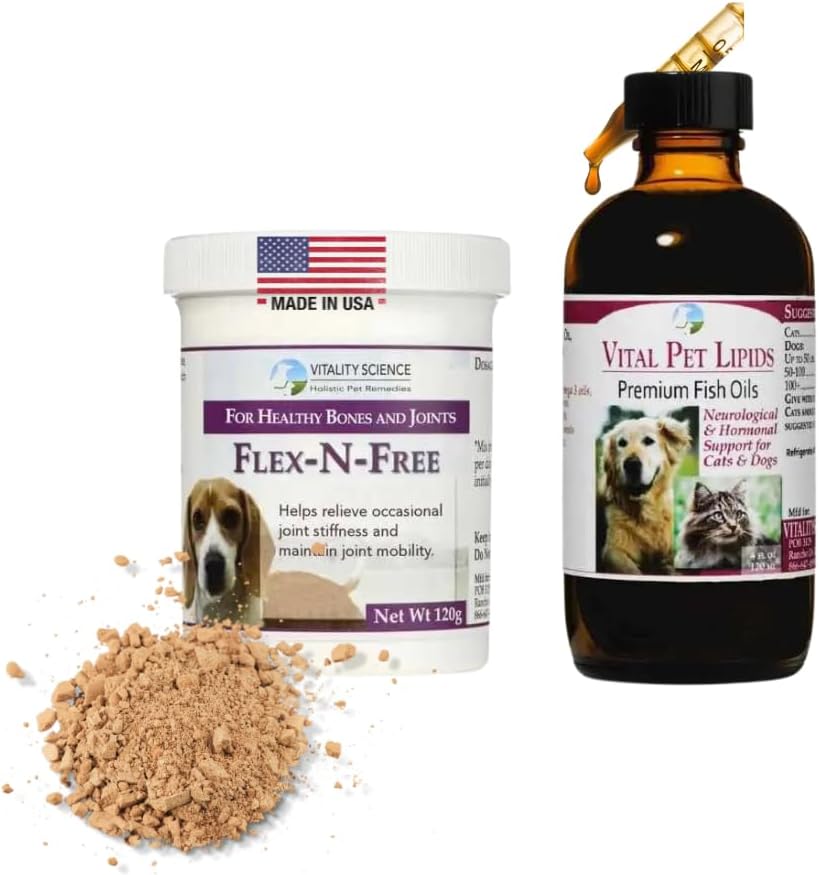 Vitality Science Flex N Free + Vital Pet Lipids for Dogs | 2 Part Program | Bone Development & Joint Health | Relieves Stiffness | Nörolojik ve Hormonal Destek | 100% Güvenli (Large)