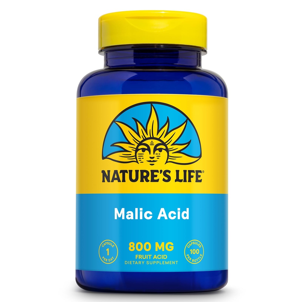 Nature's Life Malic Acid 800 mg | Chelating Agent Energy & Muscle Comfort | No Gluten, Non-GMO | 100 Count