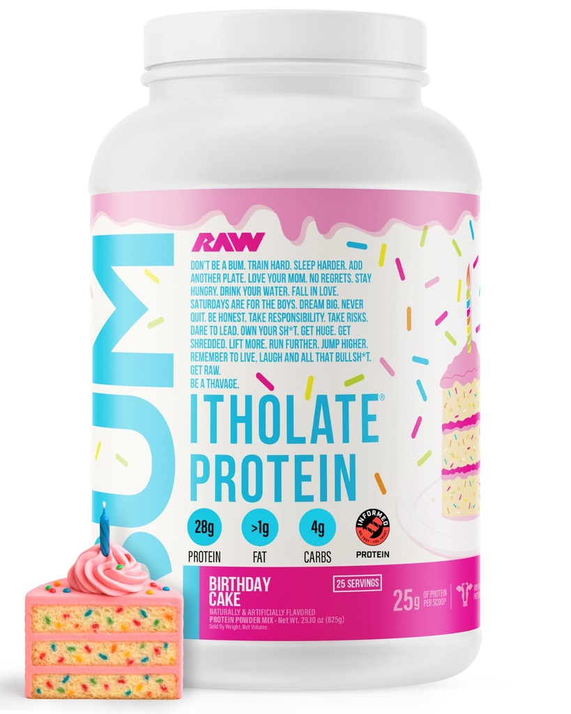 RAW Whey Isolate Protein Toz, Doğum günü Kek (CBUM Itholate protein) - 100 Grass-Fed Sports Nutrition Toz for Muscle growth & Recovery - Low-Fat, Low Carb - 25 Hizmet