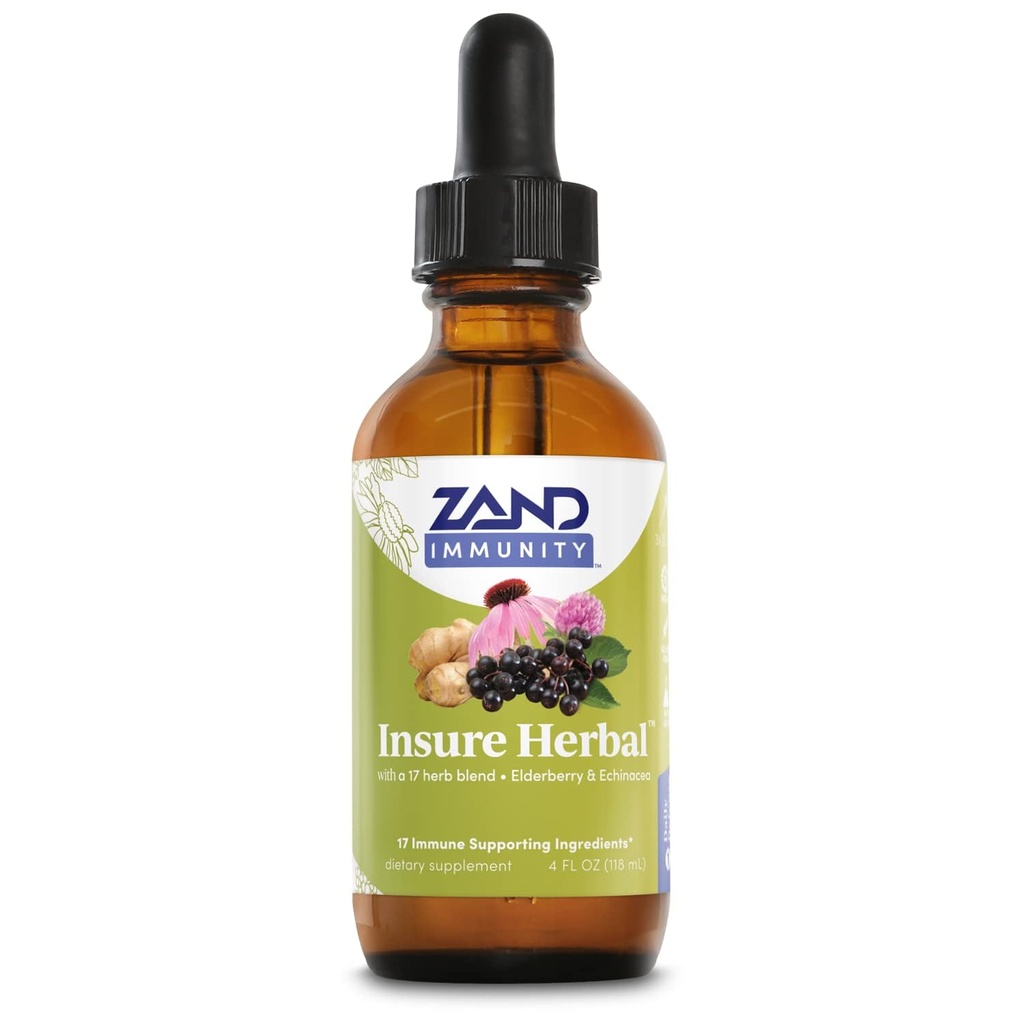 ZAND HERBALS Herbal Liquid Blend - 17 Wellness Malzemeler - w/Echinacea, Elderberry, Ginger, Sage, Peppermint ve More - Gluten Free, Vegan, Non-GMO, 60-Day Garanti, 147 Hizmet, 4 FL OZ
