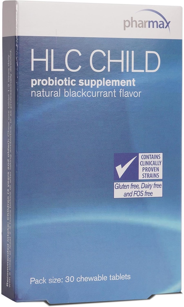 Pharmax HLC Çocuk | Çocuklar için Probiyotik Tamam | 30 Chewable Tabletler | Natural Blackcurrant Flavor