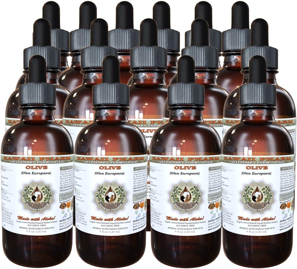 HawaiiPharm Zeytin (Olea europaea) Organik kuru Leaf Doğal Alkol Ücretsiz Sıvı Ekstraksiyon, Pet Herbal Supplement 15x4 oz