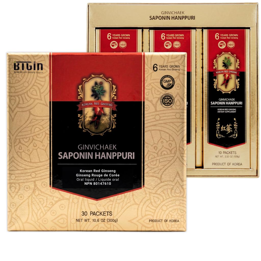 Kore Red Ginsengi 3000 mg Her gün, Saponin Hanppuri, Immune ATM ve Focus Supplement for Brain developedment with Ginsenoside Rg3, Panax Ginseng 6 Years Root, 30Packets in 1 Set