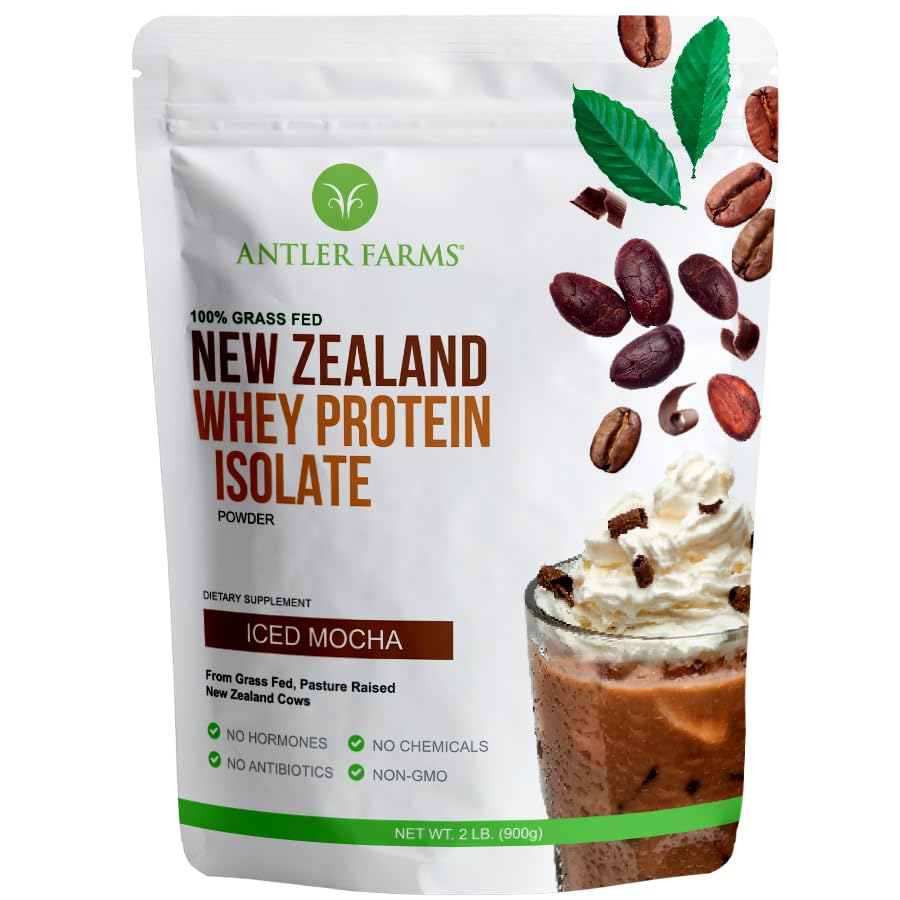 Antler Farms - 100% Grass Fed Yeni Zelanda Whey proteini, Buzul Mocha Flavor, 2 lbs - Saf ve Temiz, 6 Malzemeler, Soğuk Süreçli