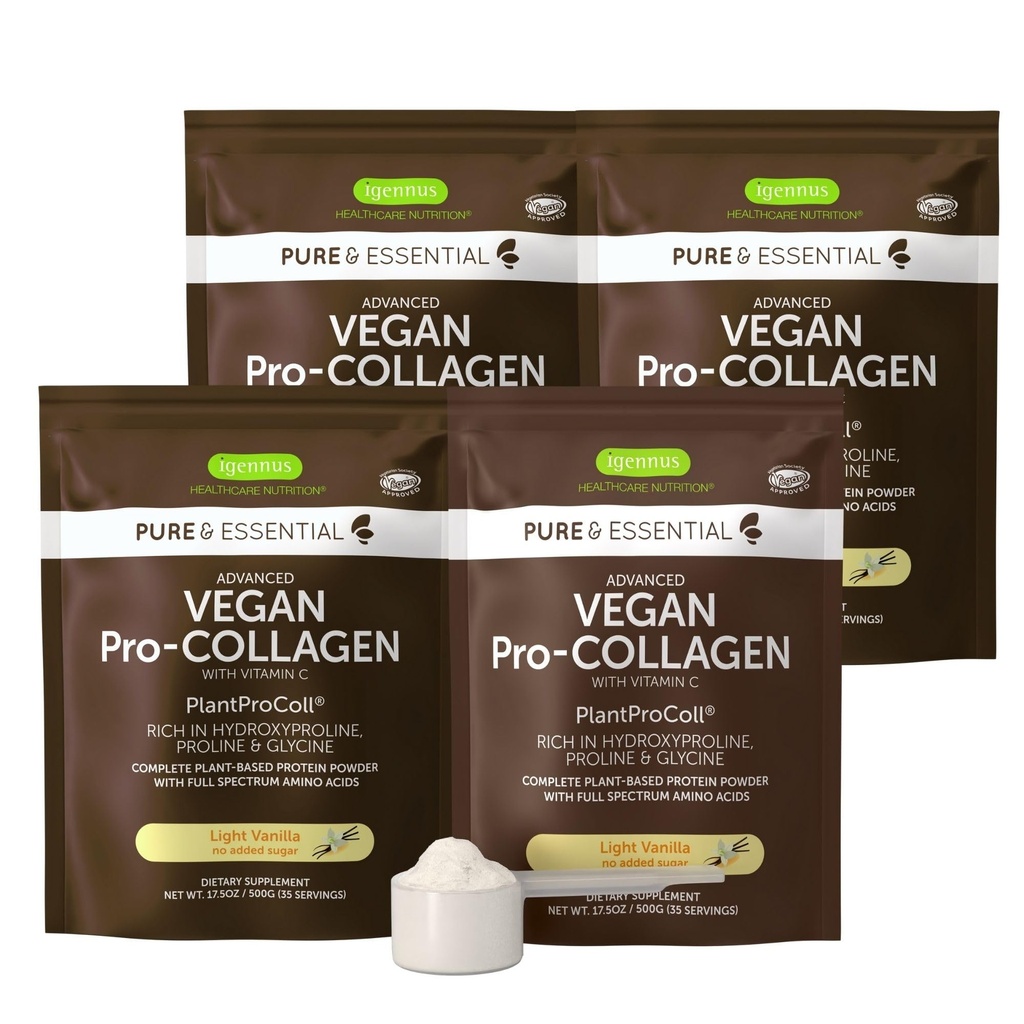 Igennus Advanced Vegan Vanilla Collagen Peptide Toz, Glycine, Proline & Hydroxyproline & Co factors C, Non GMO, Vegetarian Plant Based Collagen Toz (28), 140 Hizmetler