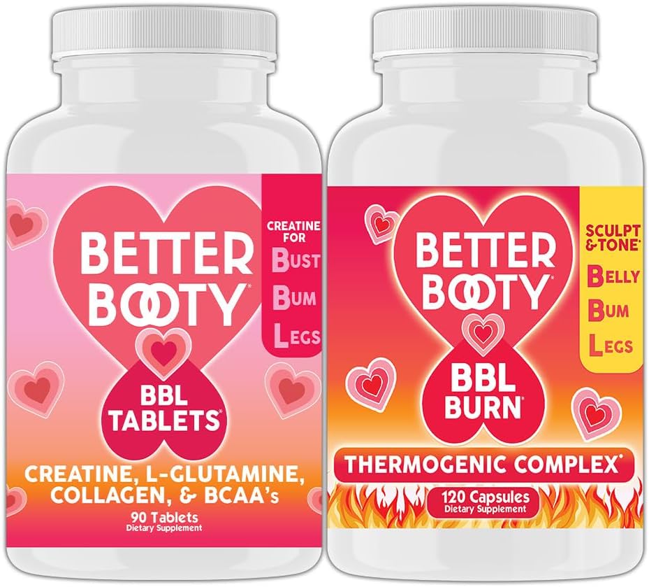 Angry Supplements Better Booty Women's Tinatine BBL Combo: BBL Tabletler (90ct) w. Kretine, Glutamine, BCAA's, Collagen + BBL Burn Termogenic Capsules (120ct)