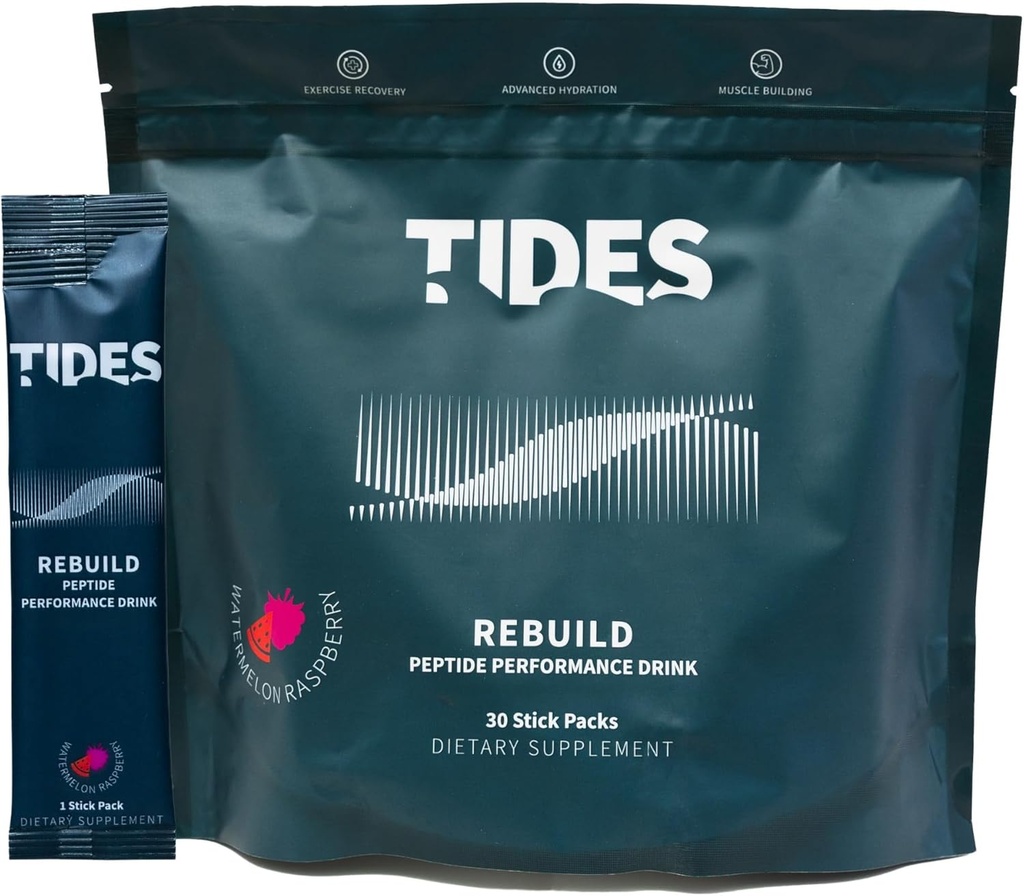 Tides Rebuild Kompleksi Peptide Stick Pack, Watermelon Rasberry, Flavored Toz İçecek Mix Packs for Muscle Health Support, 30 Stick Packs