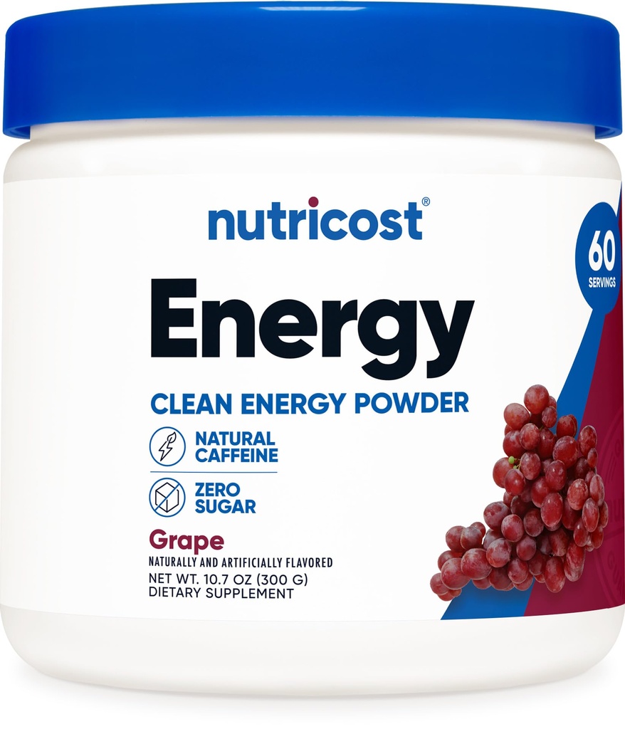 Nutricost Energy Drink Toz (Grape) (60 Hizmet) - Pre Workout Supplement with Natural Flavors - Non-GMO, Gluten-Free-GMO, Gluten-Free-GMO)