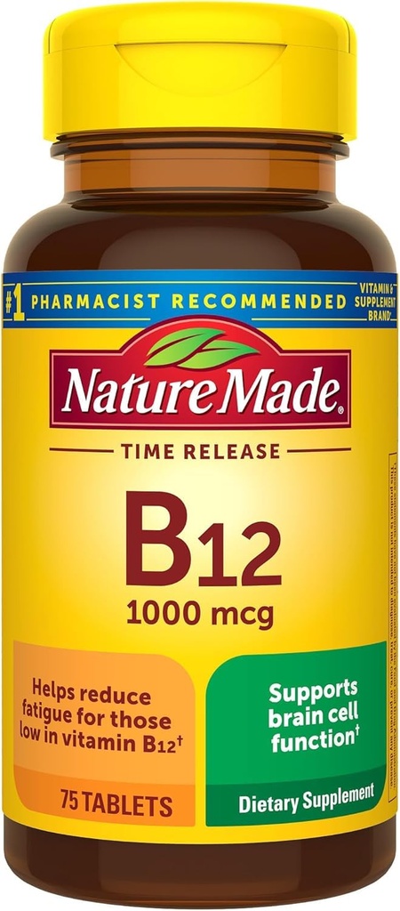 Doğa B12 1000 mcg, Diyetsel Supplement Enerji Metabolism Desteği için, 75 Zaman Yayın Tabletleri, 75 Gün Supply
