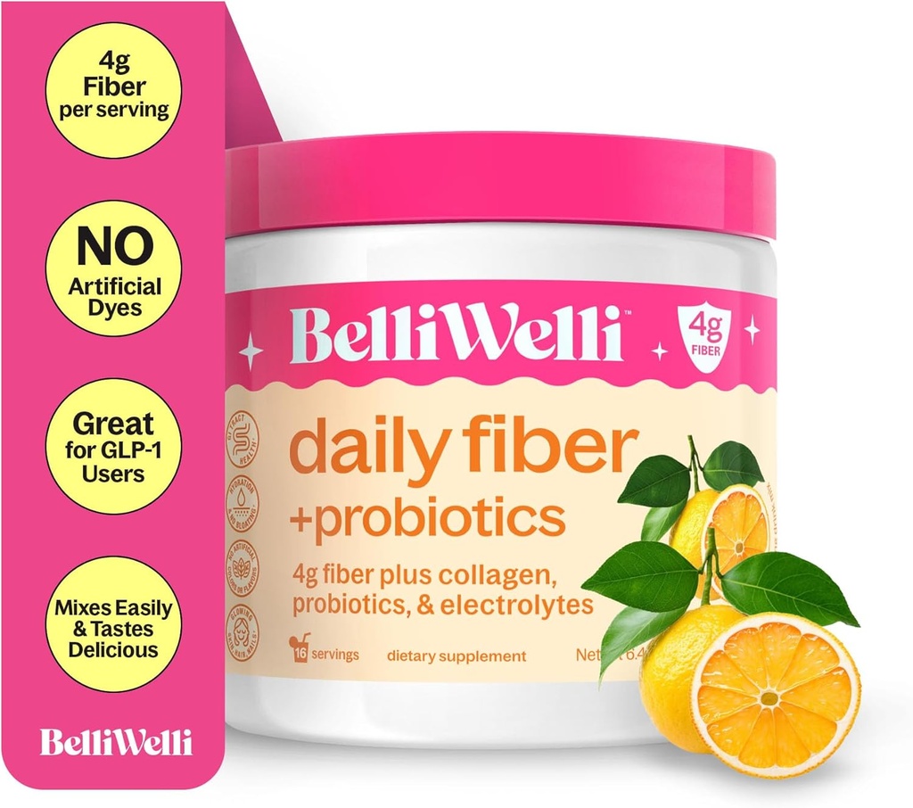 Kadınlar ve Erkekler için belirli bir Welli Fiber Supplement - Organik Acacia'dan gelen Premium Günlük Fiber Toz, Eklenme ve Probiyotikler – Bloat, Constipation & Gut Health Support (Orange Yuzu)
