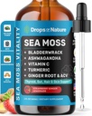 Ashwagandha & Turmeric Liquid Drops - Vitamin C, Sea Moss, Apple Cider Vinegar, Bladderwrack - Vegan Sıvı Ayaklar Kapsamlı Sağlık Desteği ve Vital Immunity (Strawberry Ginger Lemonade, 60mL)