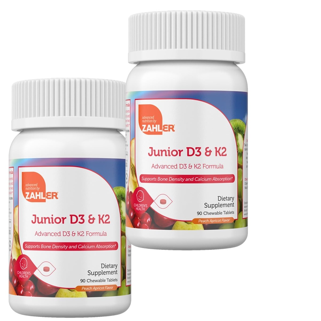Zahler - Çocuklar için Uygun Tabletler - Çocuklar Için D vitamini 2000 IU | Delicious D K2 Chews to Support Health Bones & Teeth - Kosher, Less Sugar Than Gummies (2 Pack)
