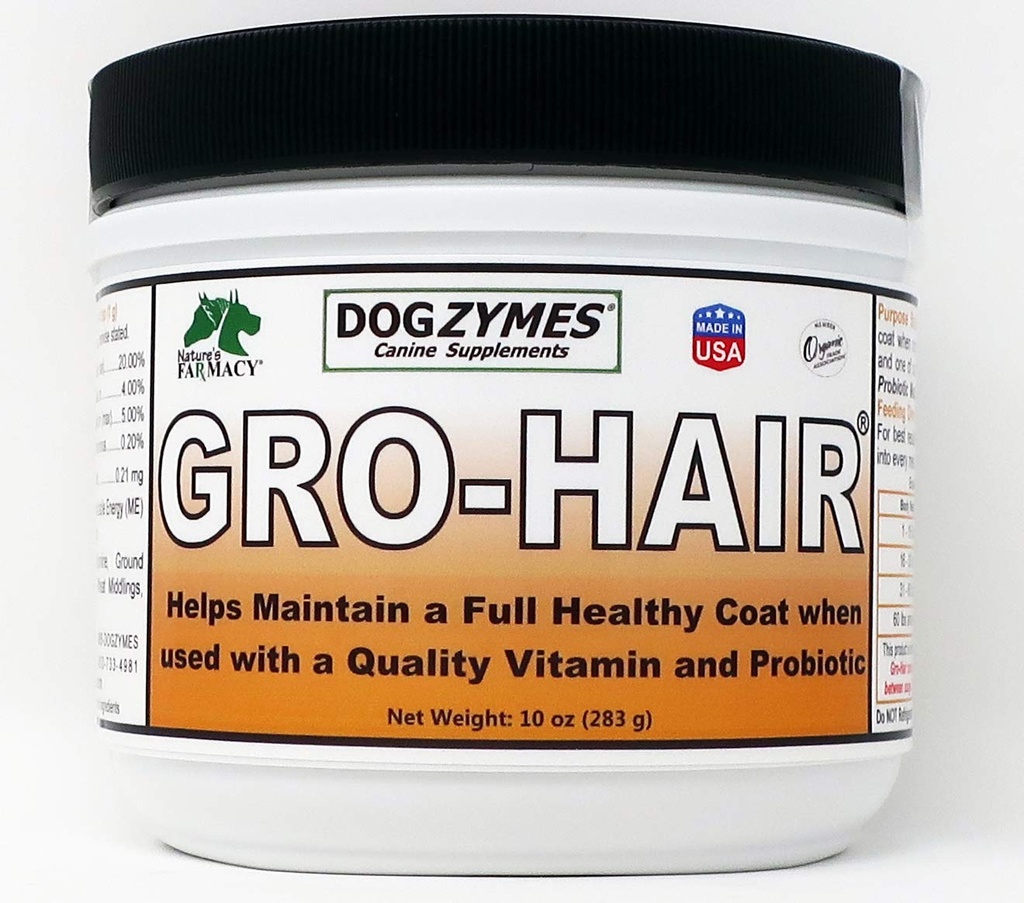 Dogzymes GRO-Hair for Length of Coat or Feathering, Fast Coat growth or When sparse Coat and/or Bald Spots Need in.