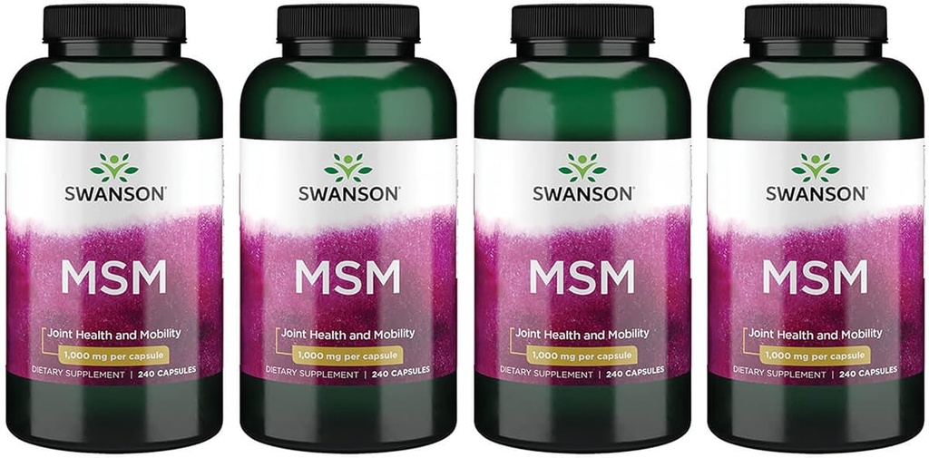 Swanson MSM - Temel Mineraller Hareketlilik ve Ortak Sağlık Desteklerini Destekliyor - Bağlayıcı Tound Health Including Cartilage, Collagen, & Hair - (240 Capsules, 1000 mg Her) 4 Pack