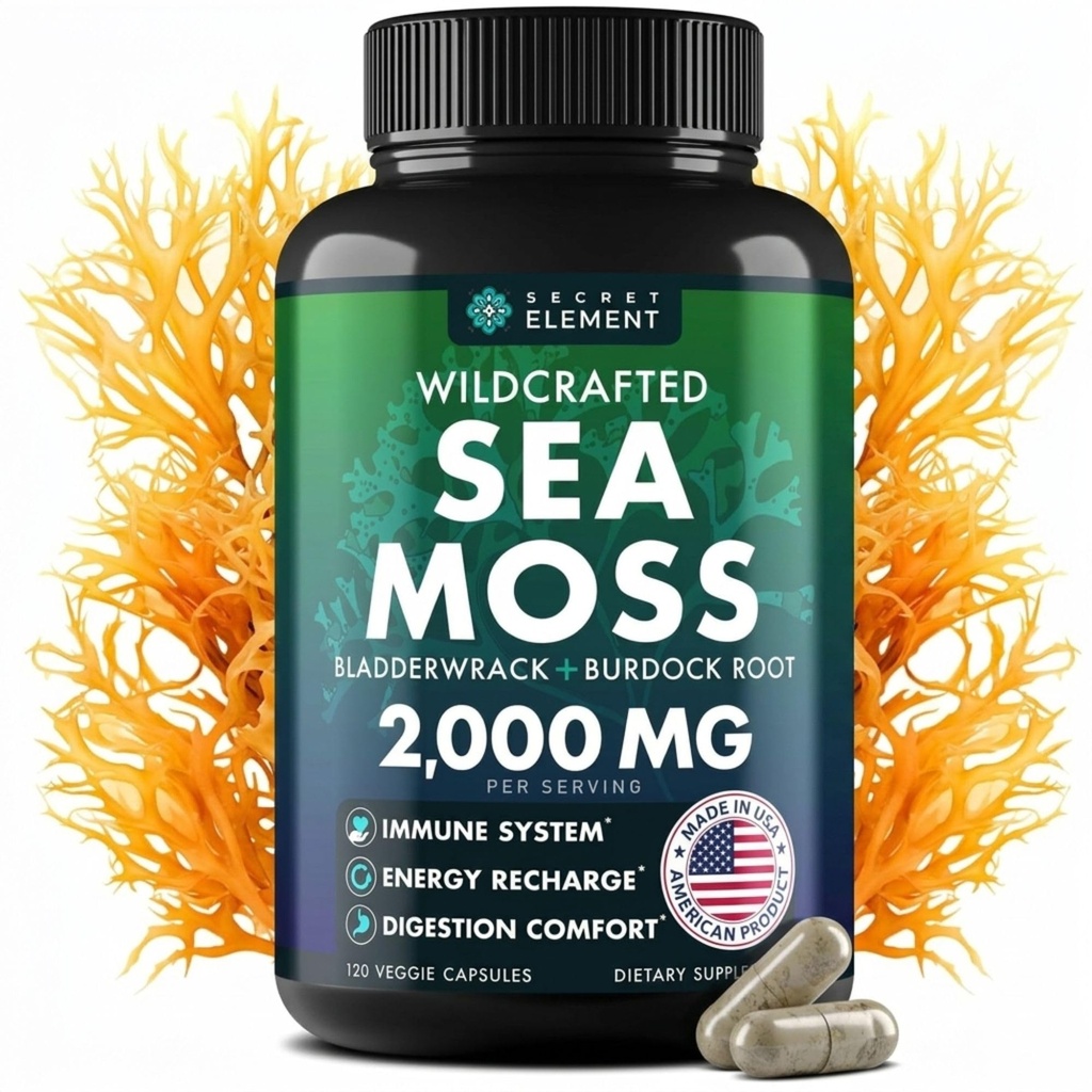 Sea Moss Capsules - İrlandalı Deniz Moss Burdock Root ile Gelişmiş, Immunity, Gut, & Energy - Superfood Sea Moss Supplements w/Raw Sea Moss Toz - 120 İrlandalı Seamoss Pills Pills