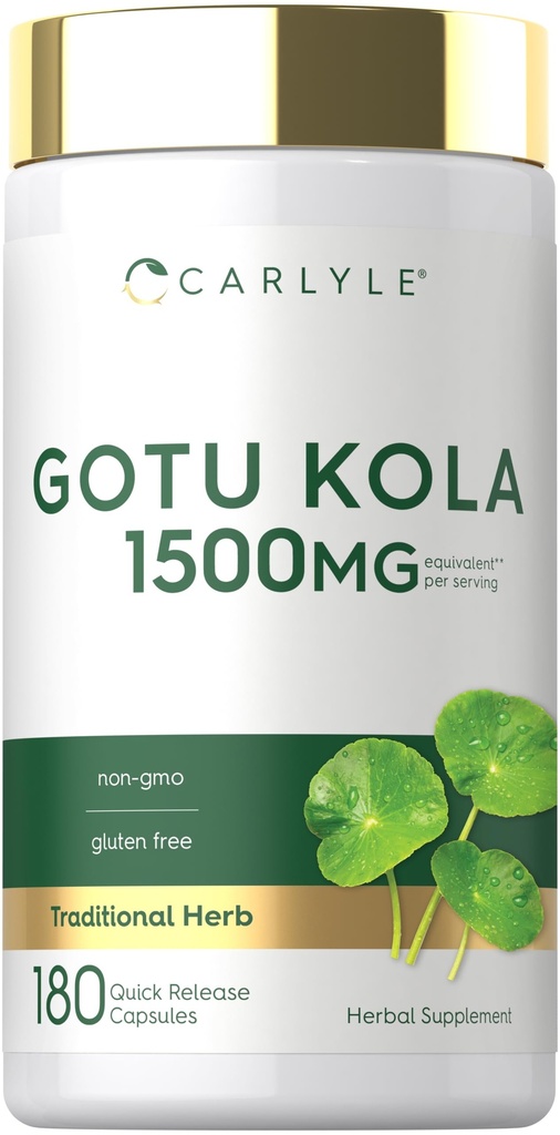 Carlyle Gotu Kola Capsules 1500 mg | 180 Count | Non-GMO, Gluten Free | Geleneksel Herb Tür