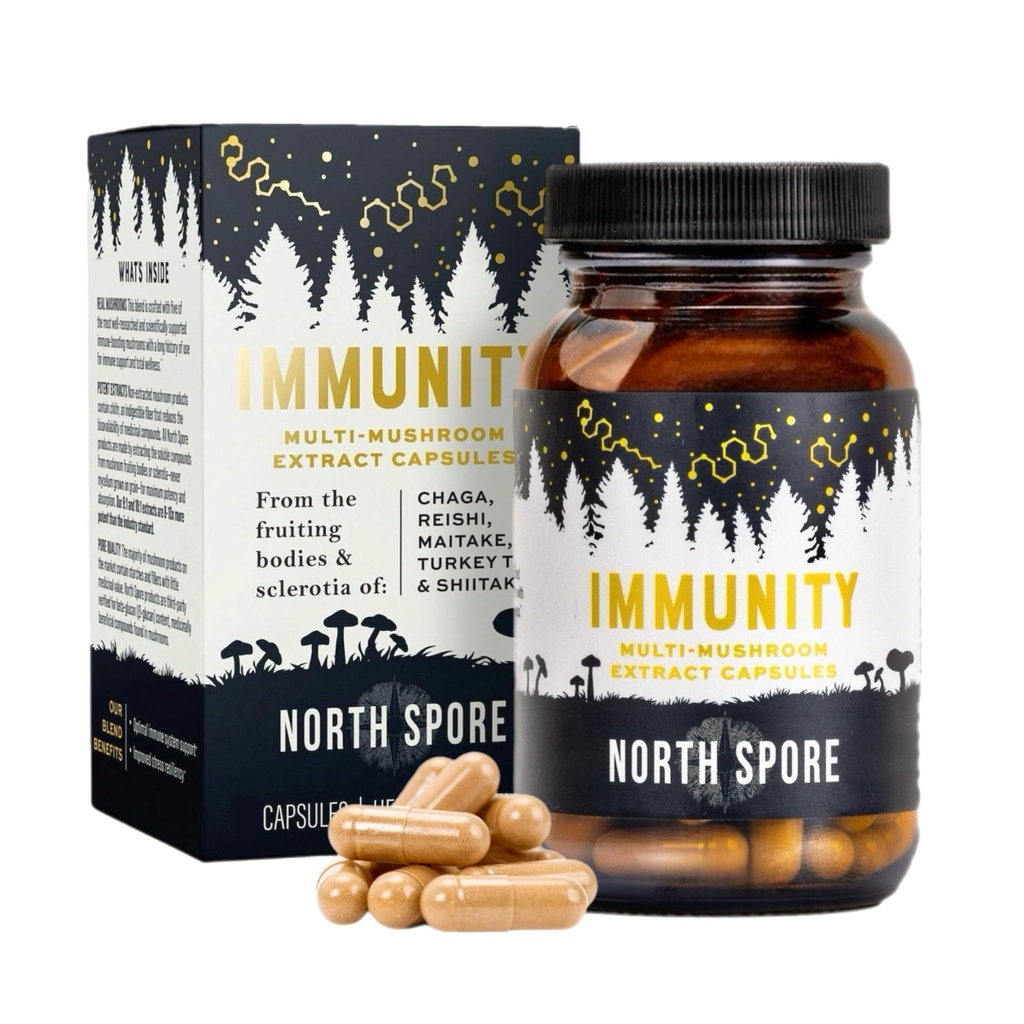 Kuzey Sporu Immunity Mushroom Extract Supplement Capsules | Organik Türkiye Tail, Chaga, Reishi, Maitake, Shiitake Mix | 100% Meyveli Vücut Türleri - 120 ctt