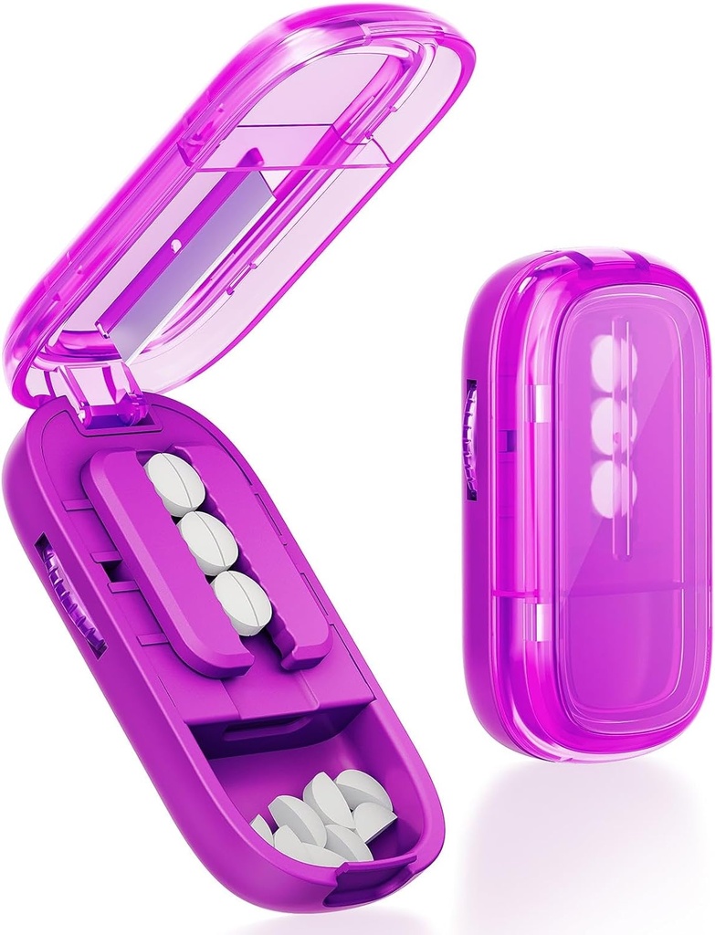 Pill Cutter for Multiple Pills, Adjustable Pill Splitter, Pill Cutter Splitter for Small and Tiny Pills, Pill Cutters for Small or Large Pills with Sharp Blade- Purple