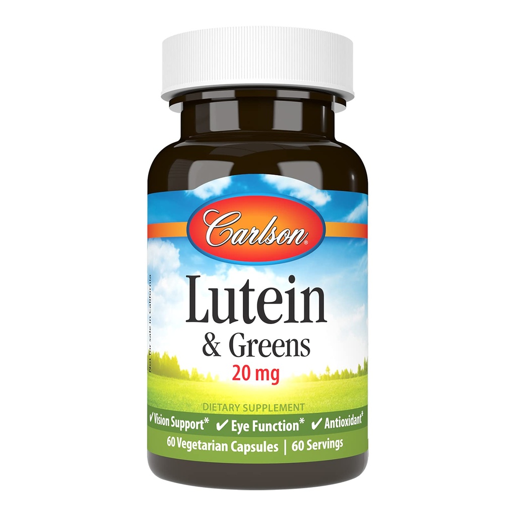 Carlson - Lutein & Greens, 20 mg, Vision Support & Eye Function, Antioksi, 60 Vegetarian Capsules