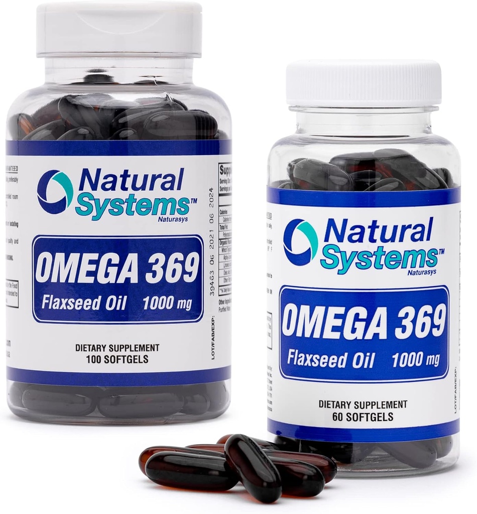 Omega 369 1000 mg 100 ve 60 Softgels Sche- Triple Omega 3-6-9 Flax Tohum Petrol Supplements - Flax Seed Oil Omega 3 6 9 Capsules with Essential Fatty Acids - Support Heart and Circulatory Health*
