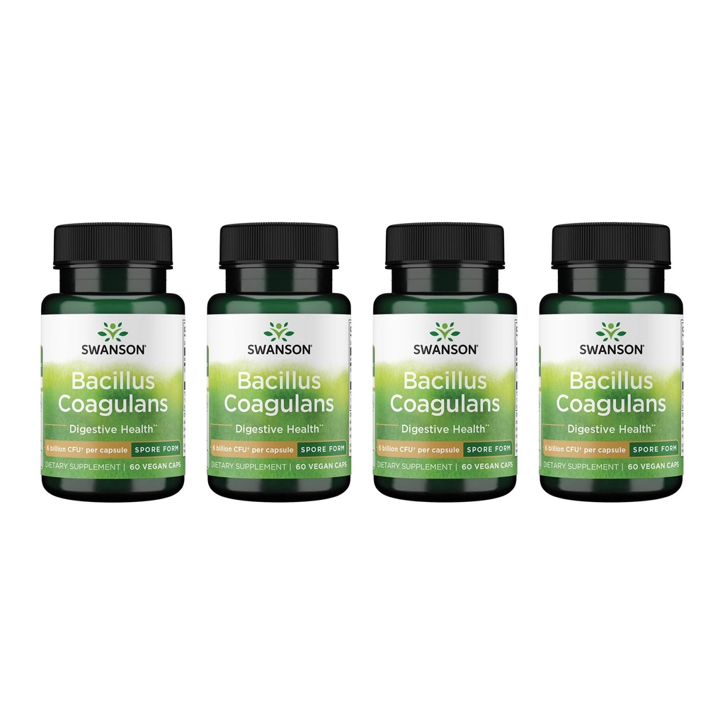 Swanson Bacillus Coagulans - Natural Probiyotik Supplement Supporting Digestive Health w/ 6 Milyar CFU - GI & General Gut Health - (60 Veggie Capsules) 4 Pack